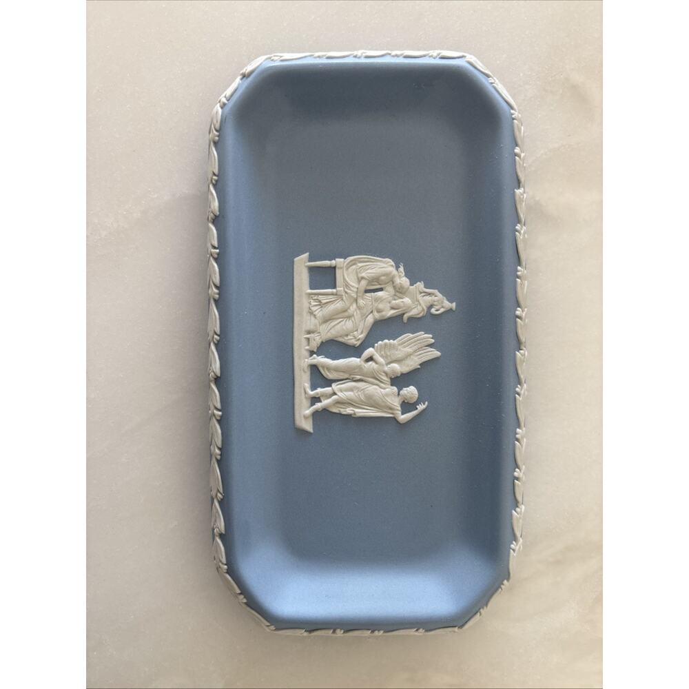 Vintage Wedgwood Blue Jasperware Rectangle Trinket Dish